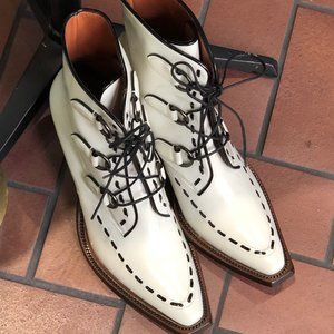 ISO Coach Laced Leather Booties Black White 9 8.5